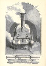 GFD 3/204: Eine 1838 patentierte Dampflokomotive von Robert Stephenson taucht aus einem Tunnel auf (Stich von unbekannt, 1900)