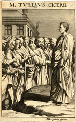GFD 3/305: Cicero, barfuss und in Toga gekleidet, spricht zur Menschenmenge (Kupferstichradierung, um 1692–1727)