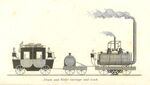GFD 3/64: Ein Dampfzug des Typs Salamanca auf der Leeds-Eisenbahn, mit einem Wasser- und einem Personenwagen (Bildtafel aus Cumming, 1824)