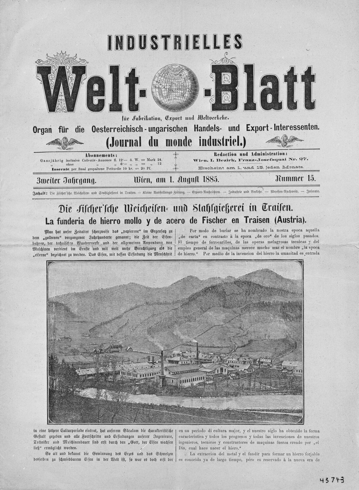 GFA 16/43743: Artikel in Welt-Blatt, 1885