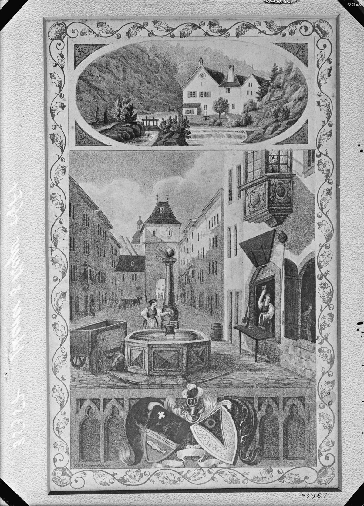 GFA 16/43967: Bildmontage Alt-Schaffhausen mit Fischer-Wappen, ca. 1835