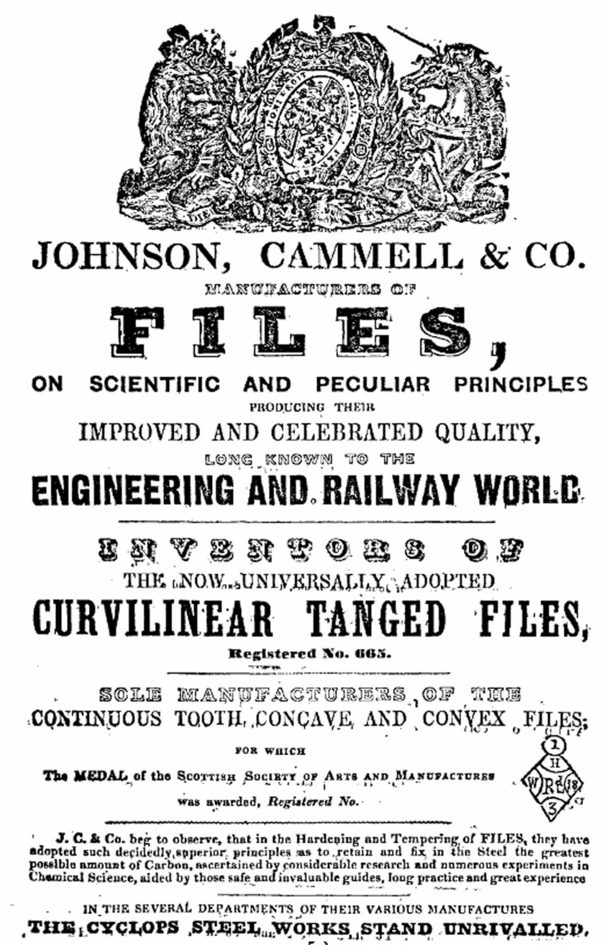 GFD 1/110: Werbung für Johnson, Cammell & Co., 1852