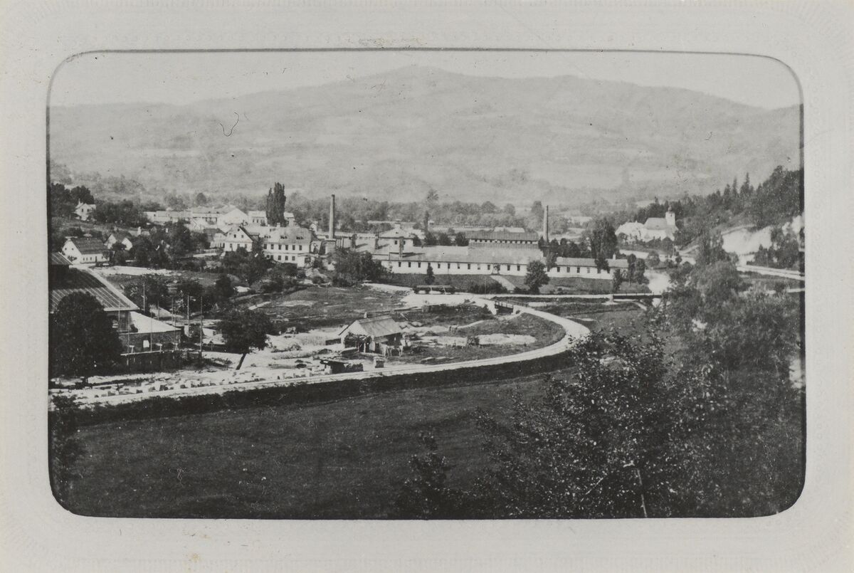 GFD 1/121: Ansicht der Gussstahl- und Feilenfabrik von Georg Fischer I in Hainfeld (Fotograf unbekannt, um 1880)