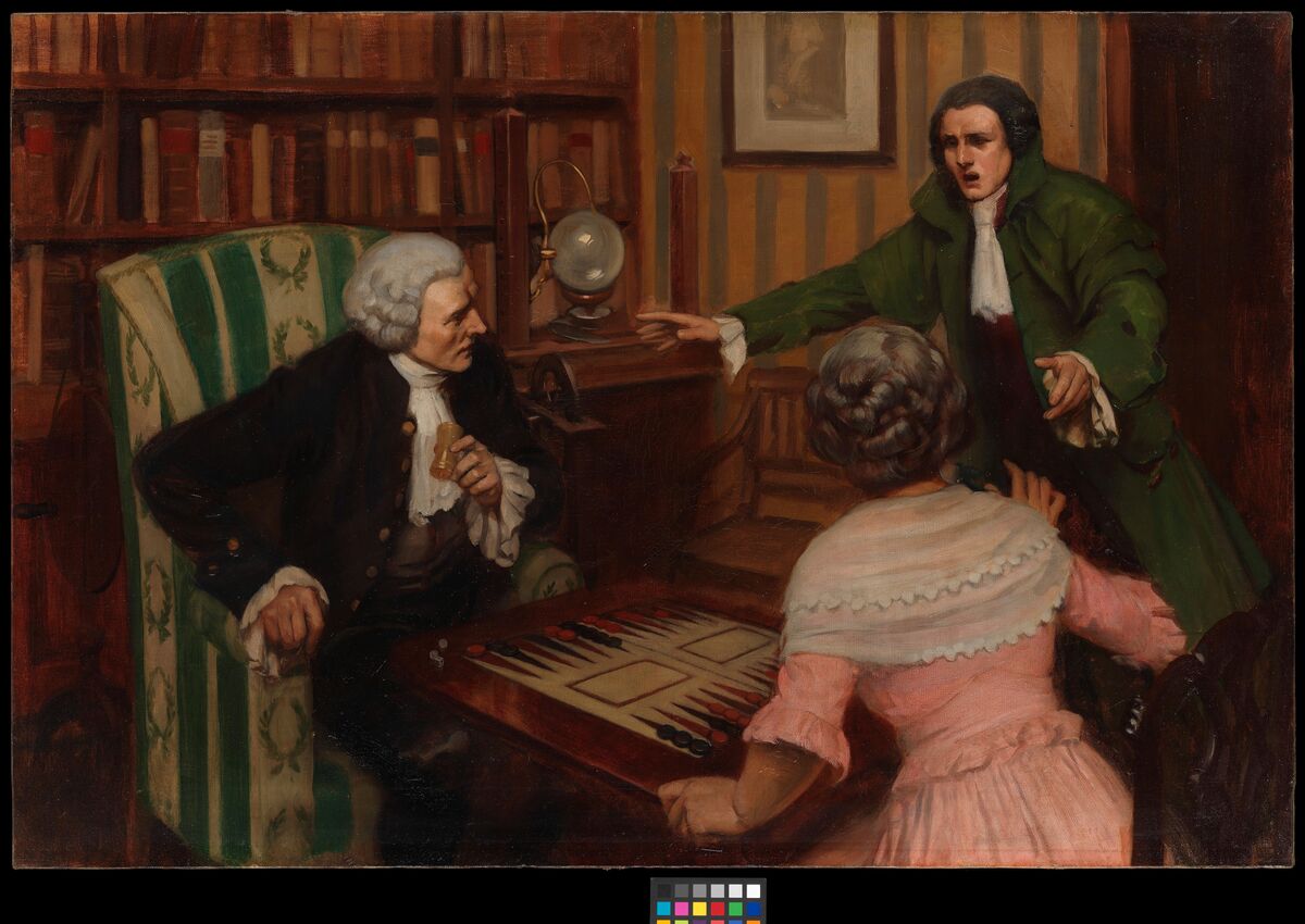 GFD 1/126: Joseph Priestley, Chemiker und Entdecker des Sauerstoffs, beim Backgammonspiel, 1791 (Gemälde von Ernest Board, 1929)