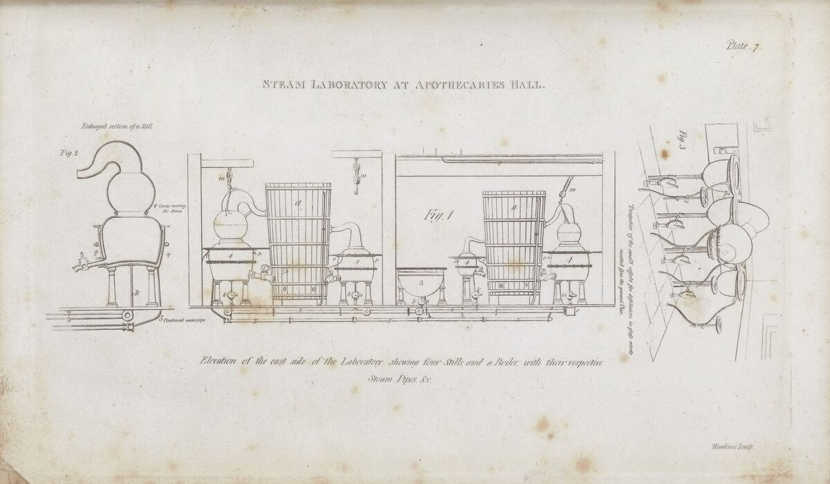 GFD 1/155: «Steam Laboratory at Apothecaries Hall» (Zeichnung von Hawkins, 1818)