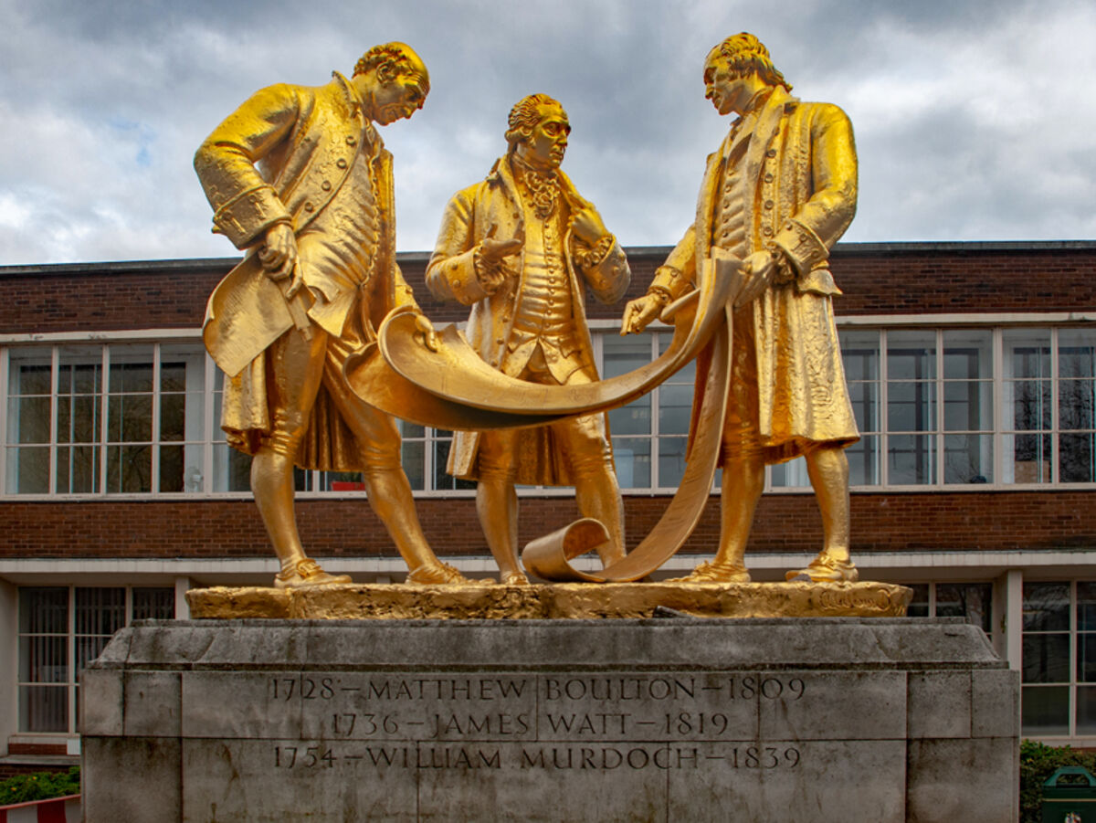 GFD 1/164: Boulton, Watt and Murdoch (statue by William Bloye in Birmingham, 1956)