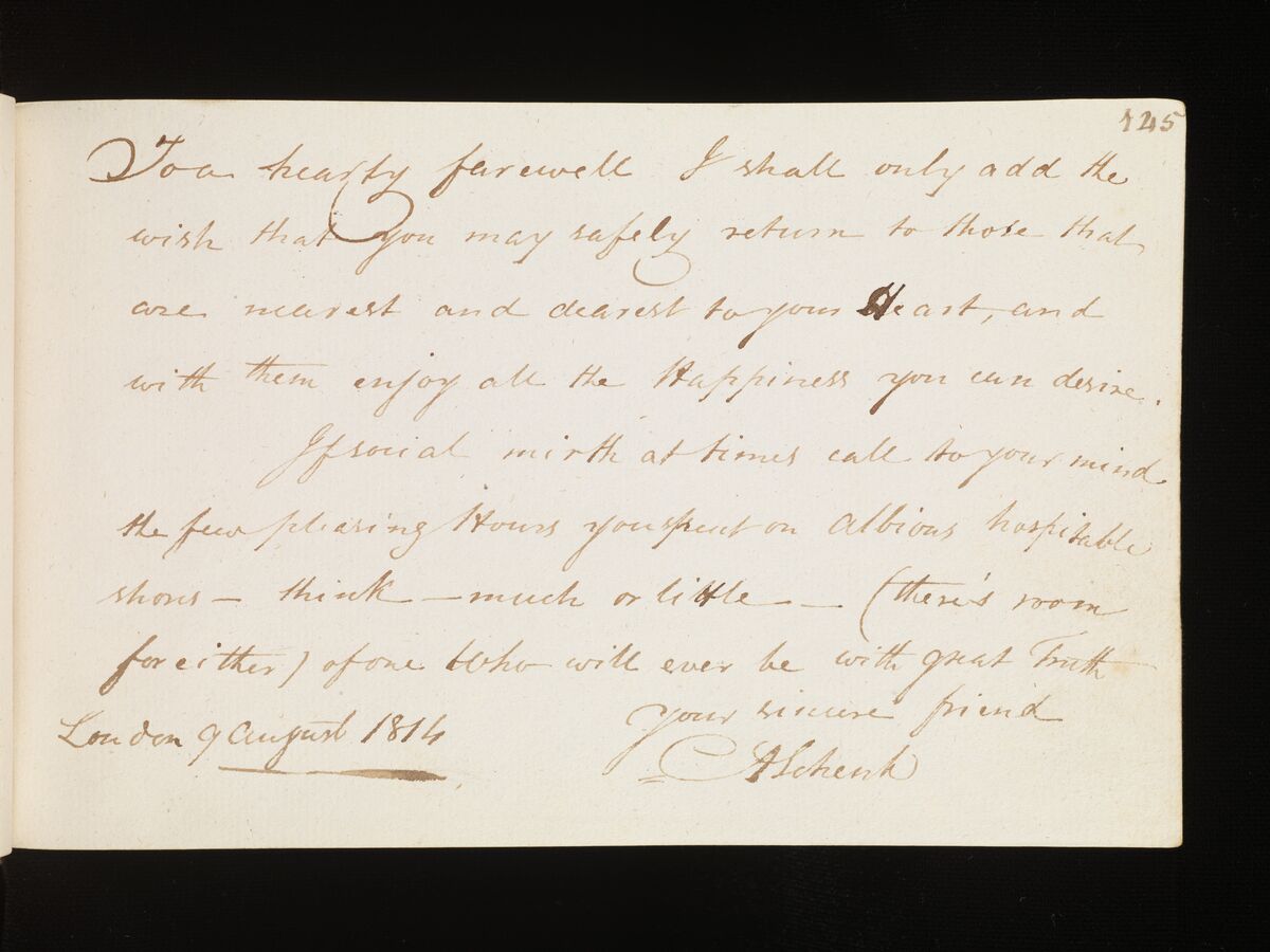 GFD 1/185: Handschriftliche Widmung von A. Schenk im Erinnerungsalbum von Johann Conrad Fischer, 1814