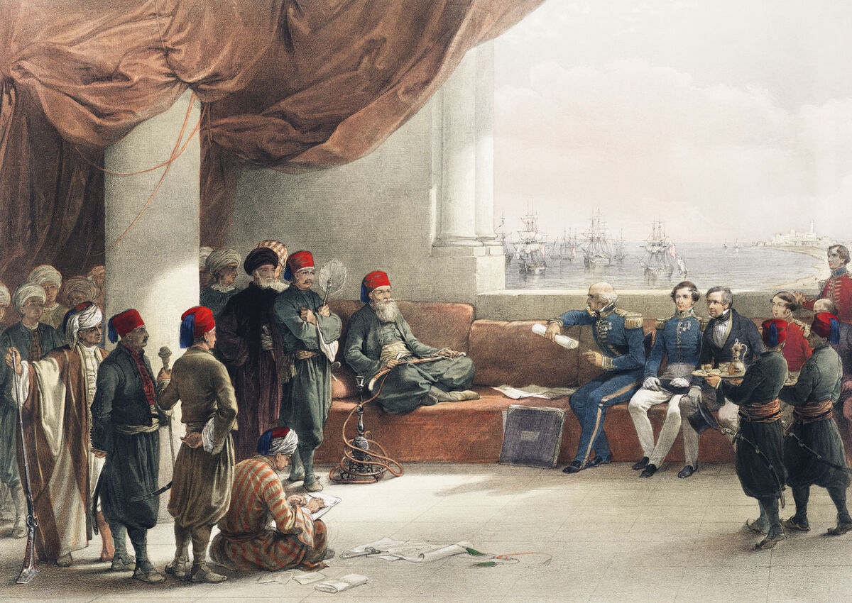 GFD 1/238: Unterredung mit Ali Pascha Muhammed in seinem Palast in Alexandria (Lithografie von Louis Haghe nach dem Gemälde von David Roberts, um 1846)