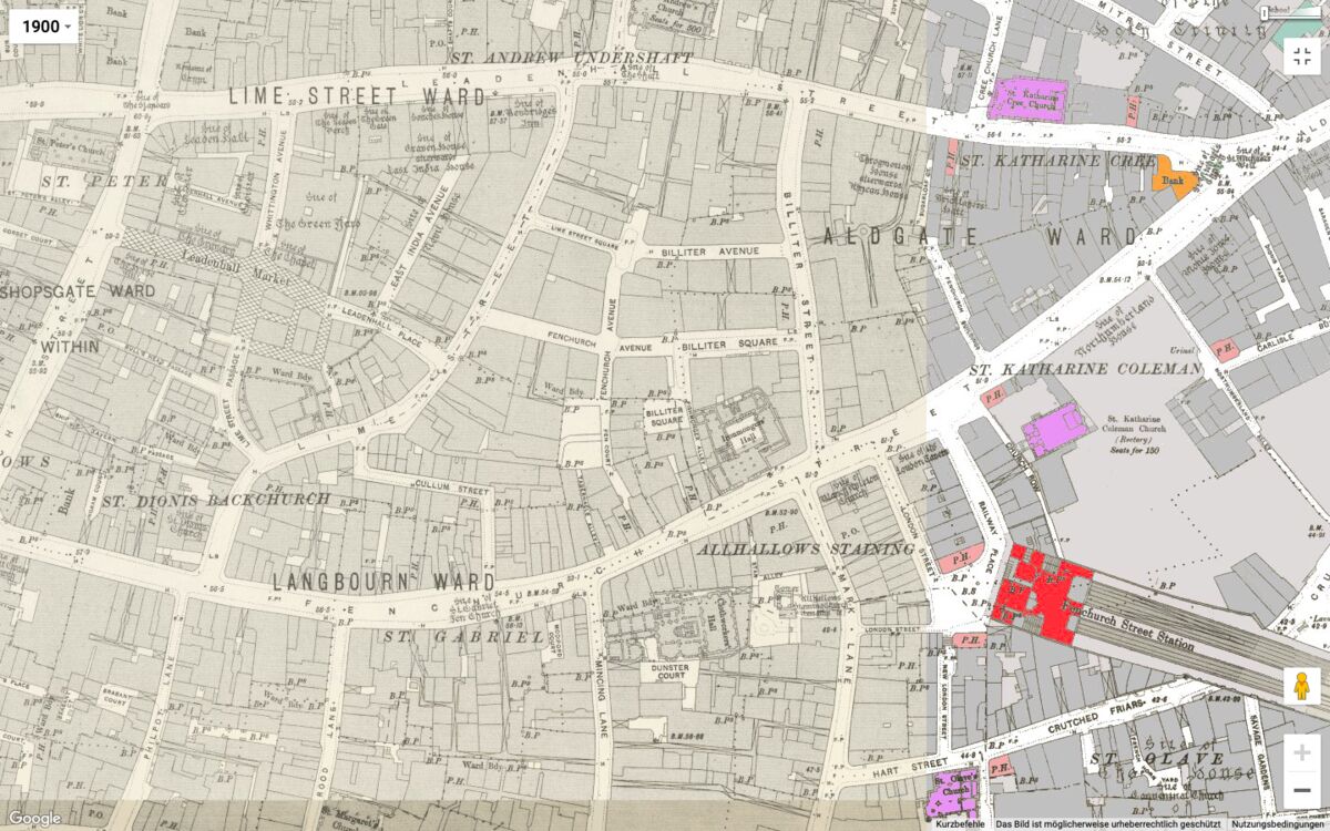 GFD 2/101: Billiter Square (Ausschnitt aus einem Stadtplan von London, um 1900)