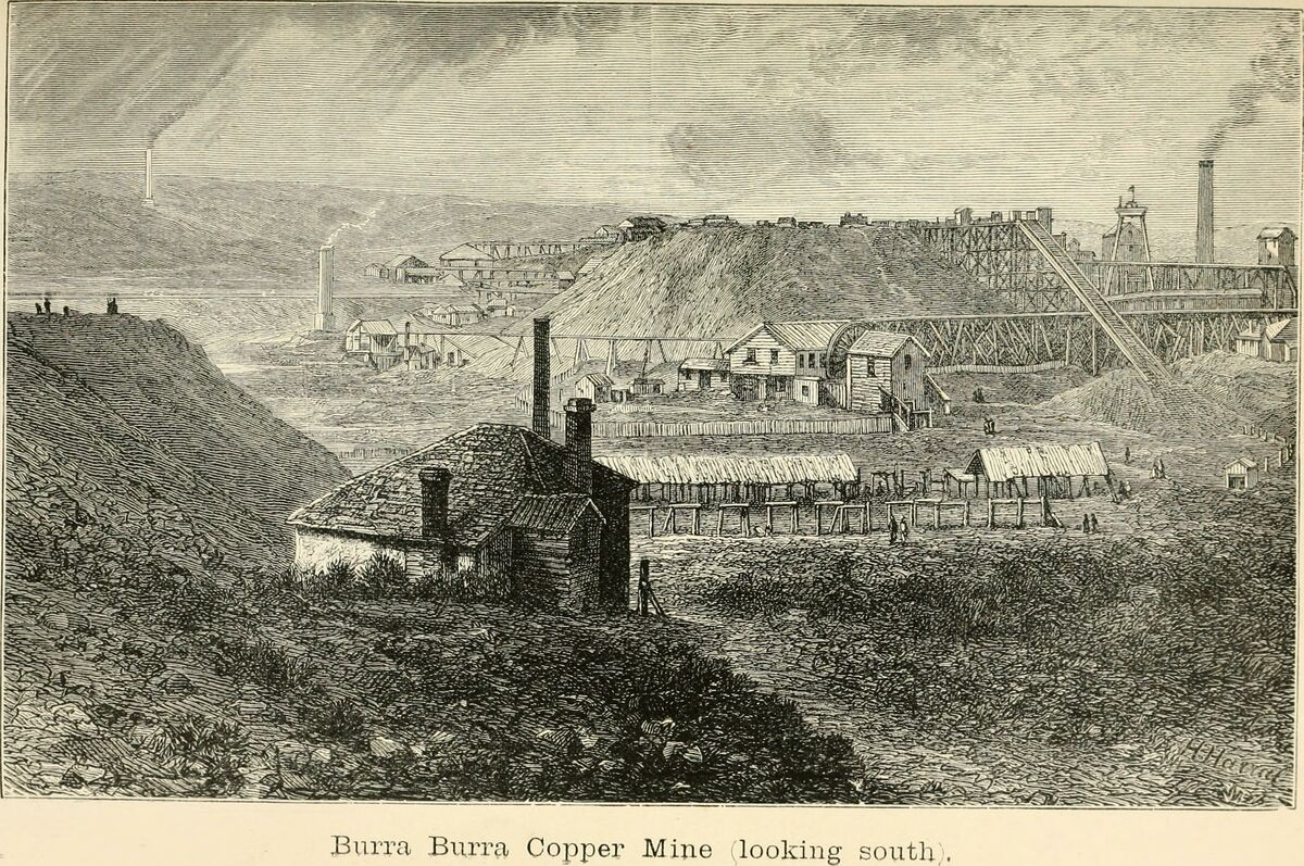 GFD 2/127: Das Bergwerk in Burra (Illustration von Jefferson Pickman Stow, um 1883)