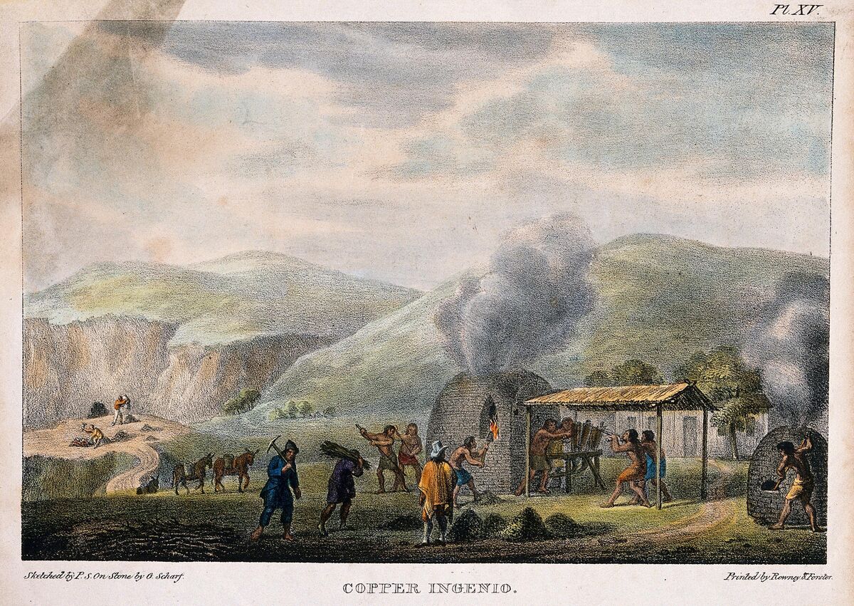 GFD 2/132: Kupferförderung in Chile (Lithografie von George Scharf nach einer Zeichnung von Peter Schmidtmeyer, 1824)