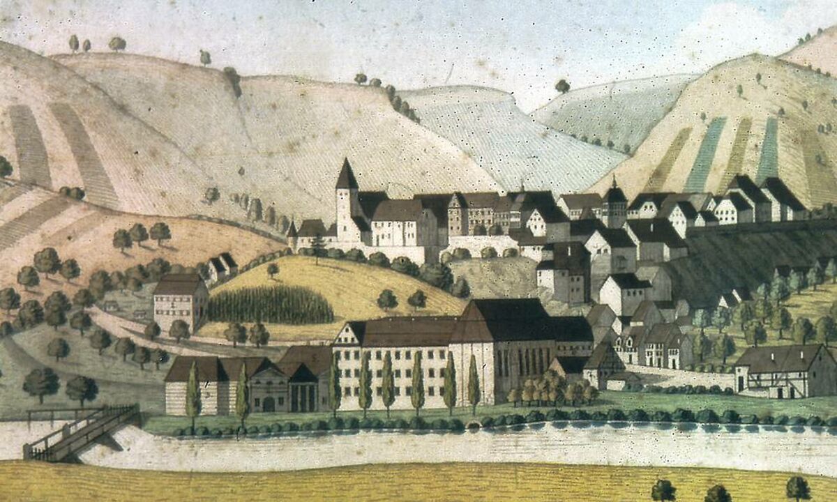 GFD 2/144: Königlich Württembergische Gewehrfabrik im ehemaligen Augustinerkloster (Künstler unbekannt, 1824)