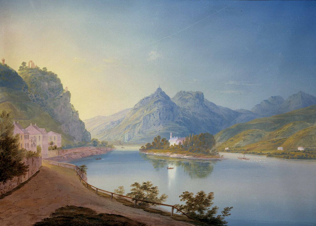 GFD 2/148: Rhein bei Rolandseck, Nonnenwerth und Siebengebirge (Gemälde von Eugne Isabey, 1840)