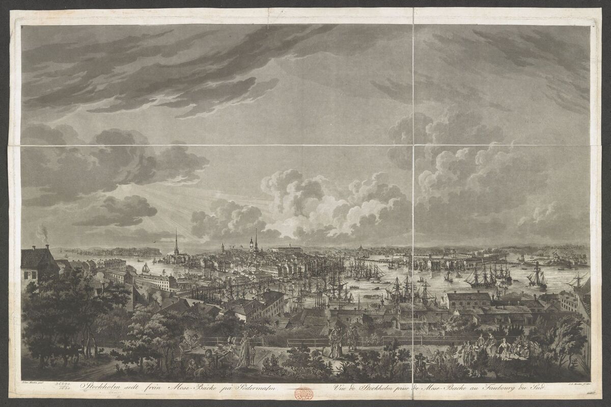 GFD 2/166: Aussicht auf Stockholm von Mosebacke (Stich nach Elias Martin, 1805)