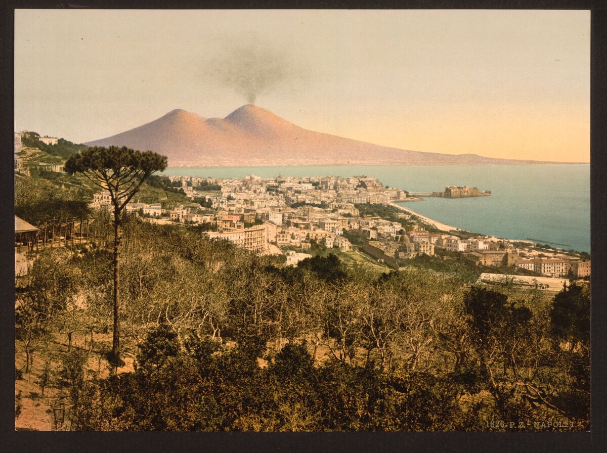 GFD 2/173: Ansicht des Golfs von Neapel mit Vesuv im Hintergrund (Photochrom, um 1890–1900)