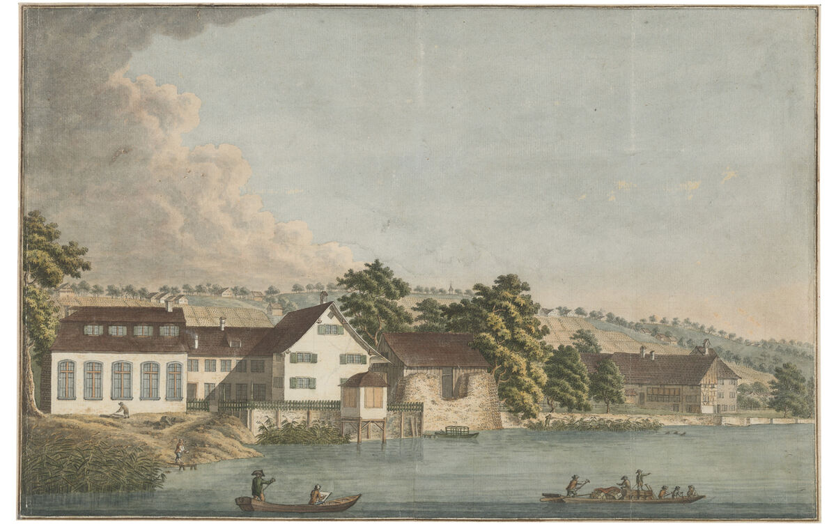 GFD 2/179: Porzellanfabrik im Schooren bei Kilchberg am Zürichsee (Aquarell, Matthias Pfenninger zugeschrieben, um 1790)