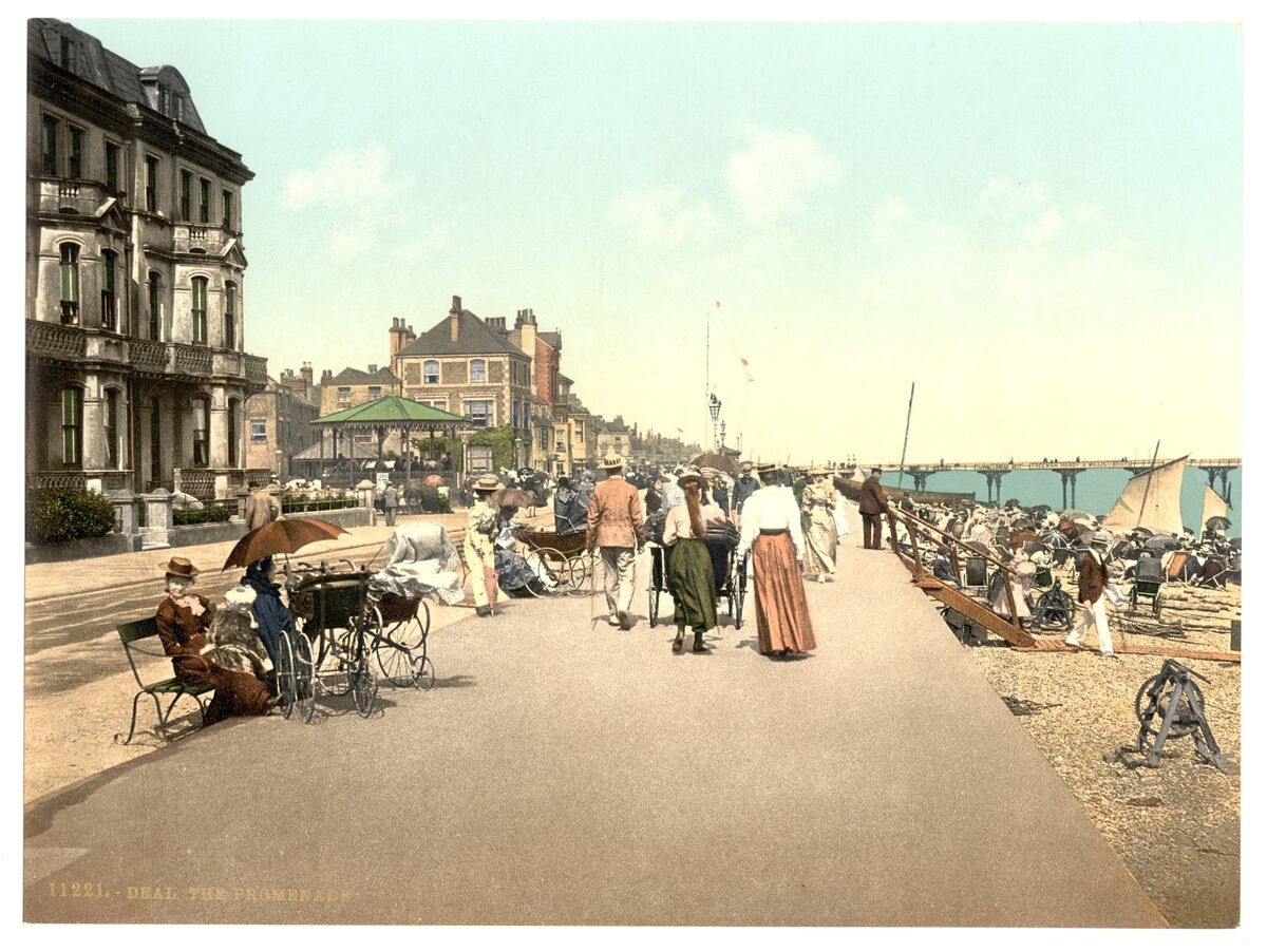 GFD 2/18: Seepromenade in Deal, Kent (Postkarte von Detroit Publishing Co, um 1890–1900)