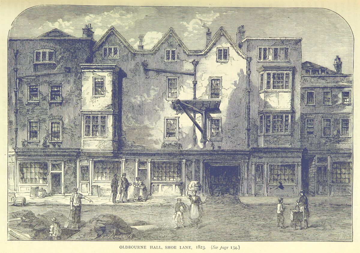 GFD 2/19: Oldbourne Hall in der Shoe Lane in London (Illustration von George Walter Thornbury, 1873)