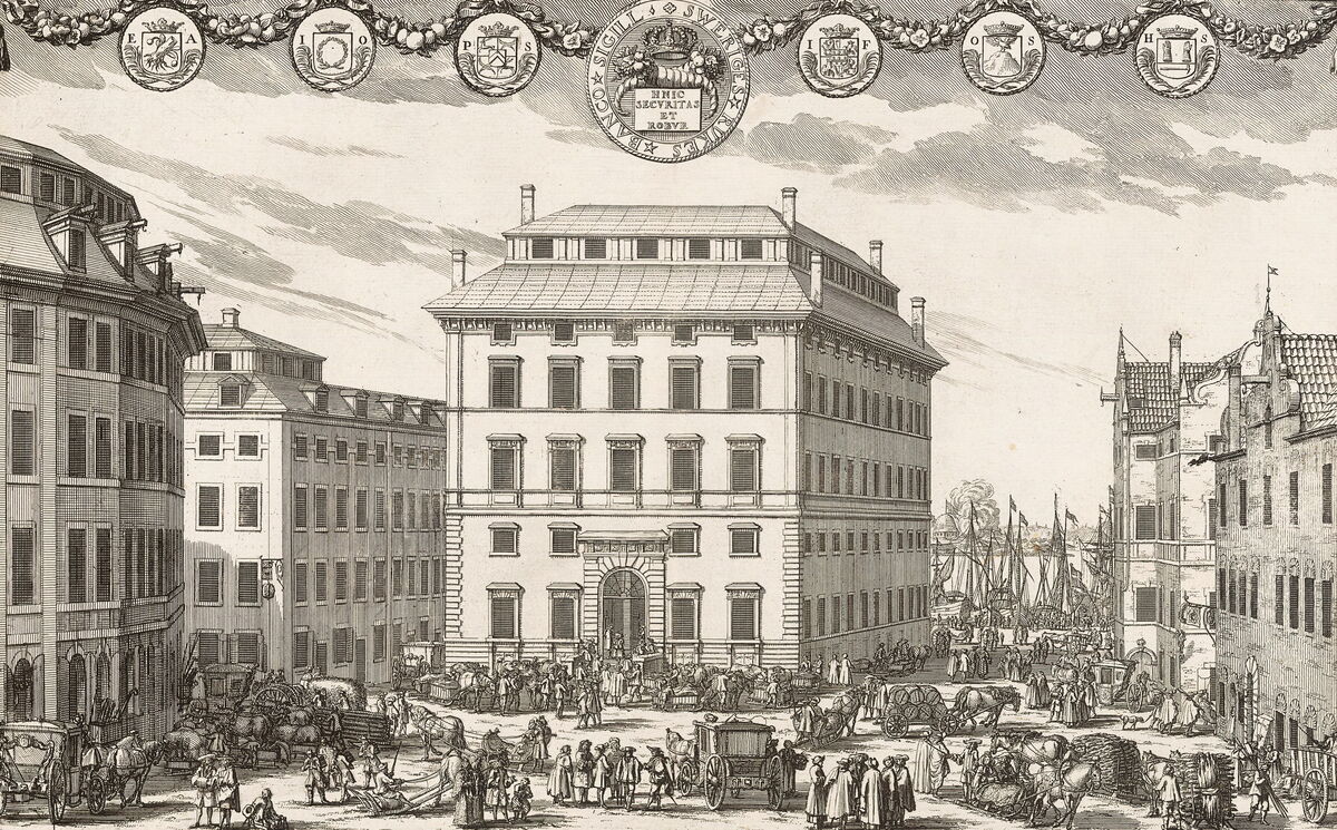 GFD 2/240: Södra Bankohuset, das alte Gebäude der Schwedischen Nationalbank (Druck von Willem Swidde und Erik Dahlbergh, 1691)