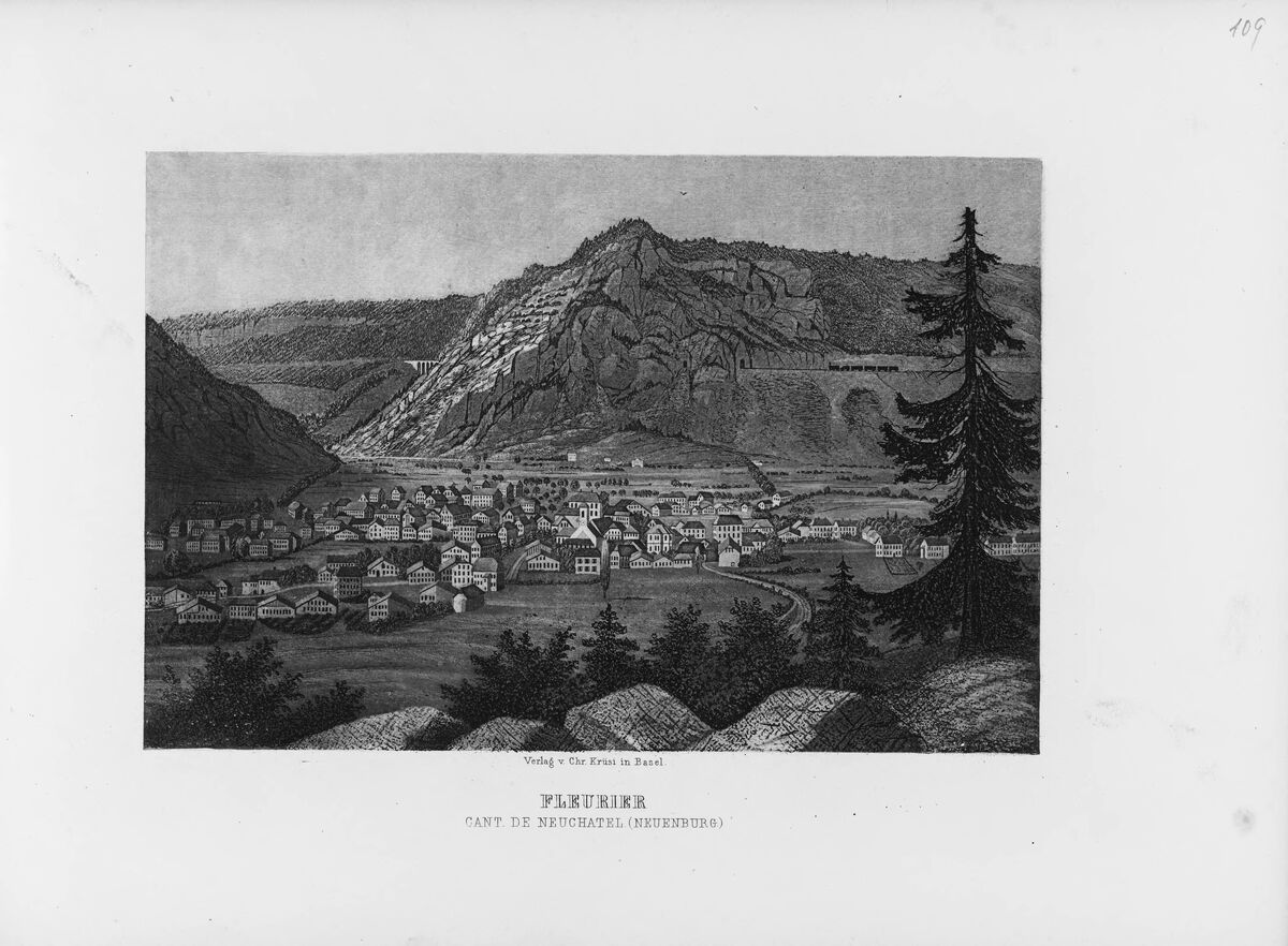 GFD 2/260: Ansicht von Fleurier im Kanton Neuenburg (Illustration aus dem Buch «Album», um 1870)