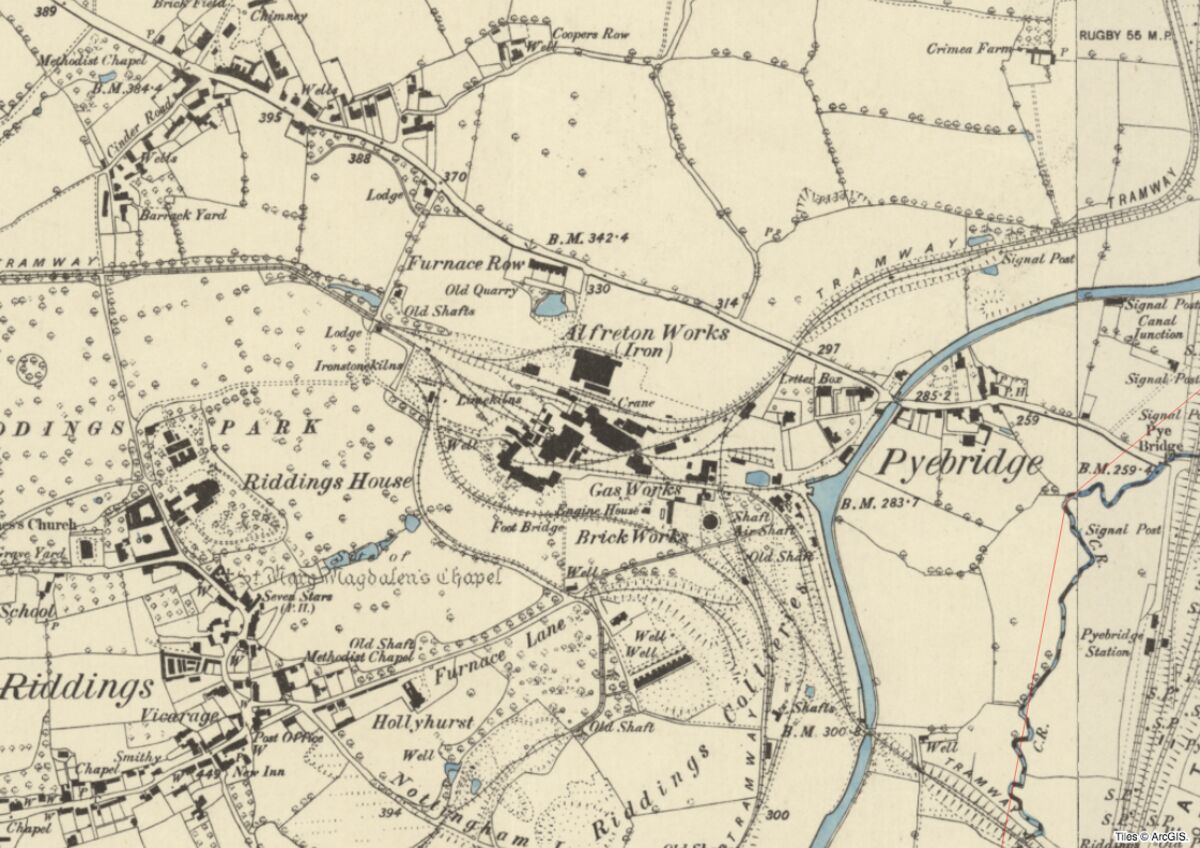 GFD 2/266: Alfreton Ironworks (Ausschnitt aus der «Ordnance Survey Map» von 1884)