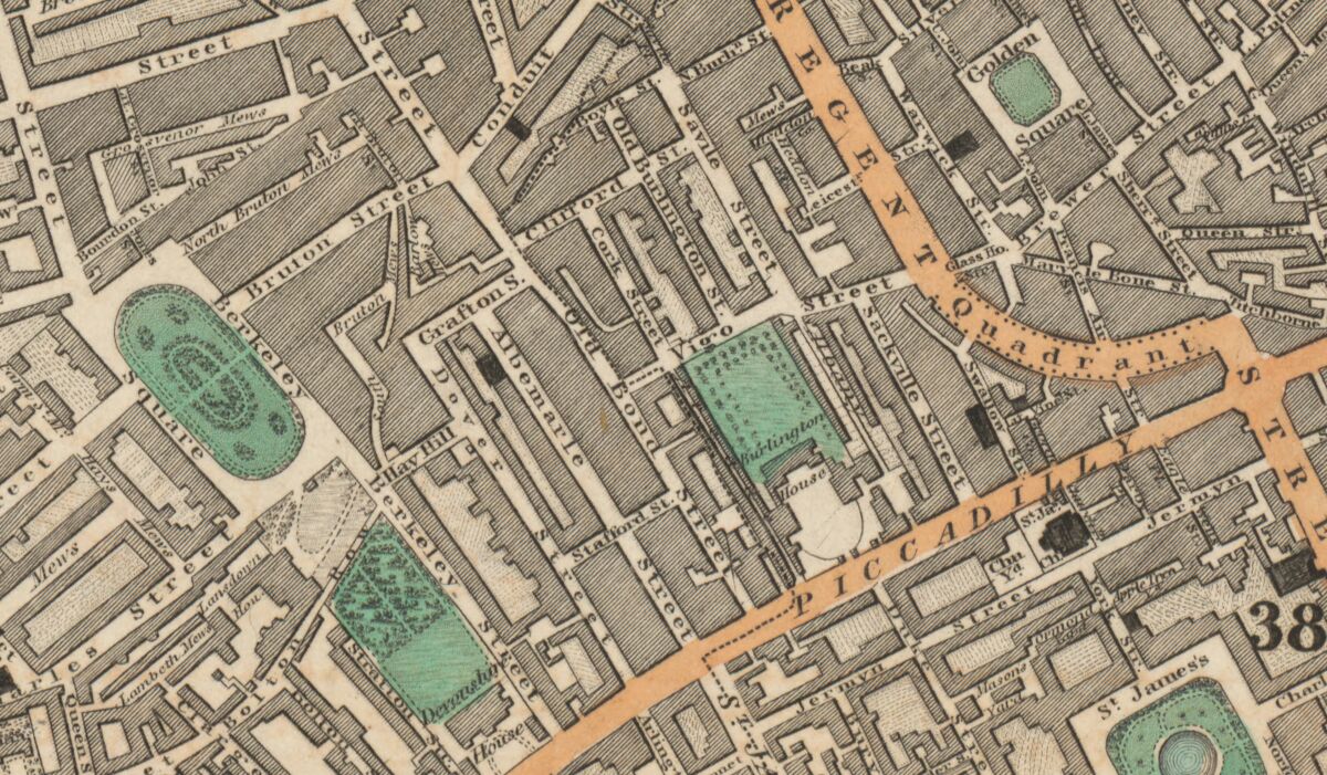 GFD 2/67: Albemarle Street (Ausschnitt aus der Karte von London von Christopher und John Greenwood, 1830)