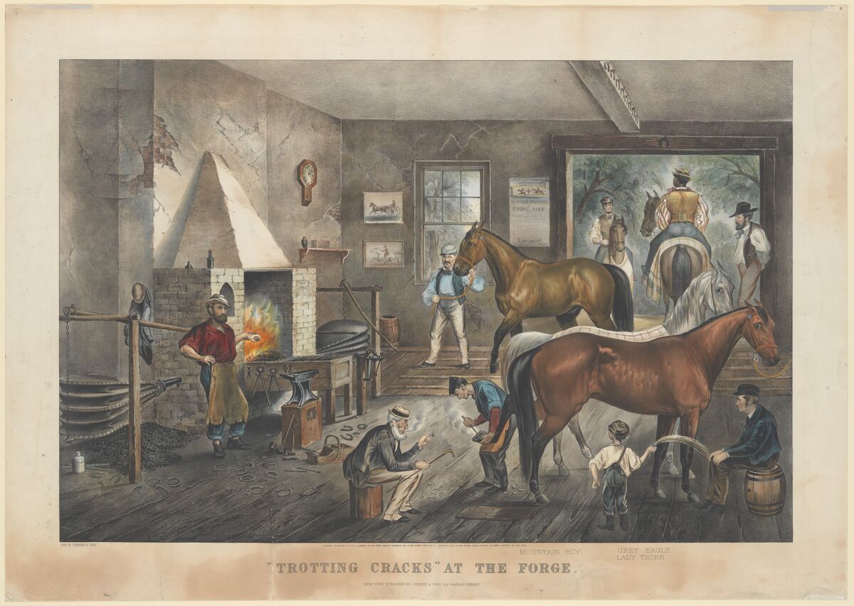 GFD 3/106: Pferdeschmied mit Amboss (Lithografie von Currier and Ives, 1868)
