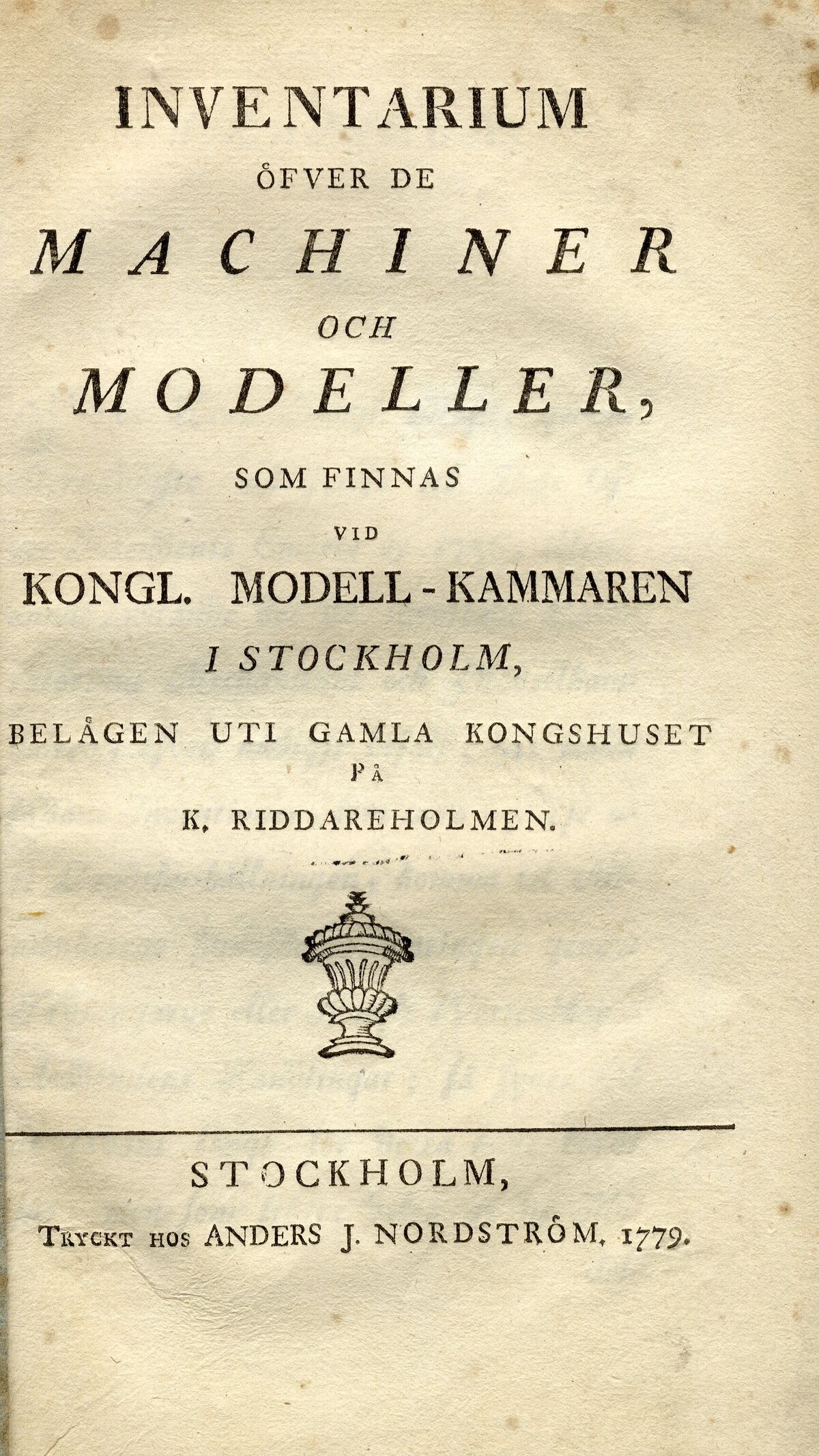GFD 3/113: Titelblatt des Katalogs der Königlichen Modellkammer (Publikation von Jonas Norberg, 1779)