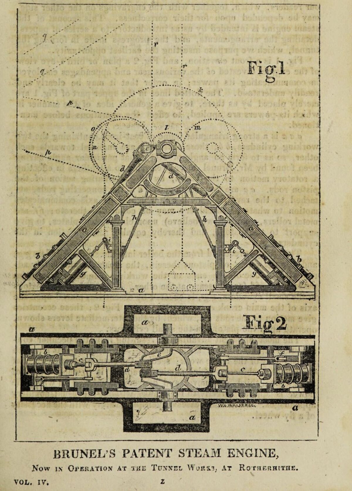 GFD 3/120: Brunels Dampfmaschine, die beim Bau des Themsetunnels verwendet wurde (Buchillustration, 1827)
