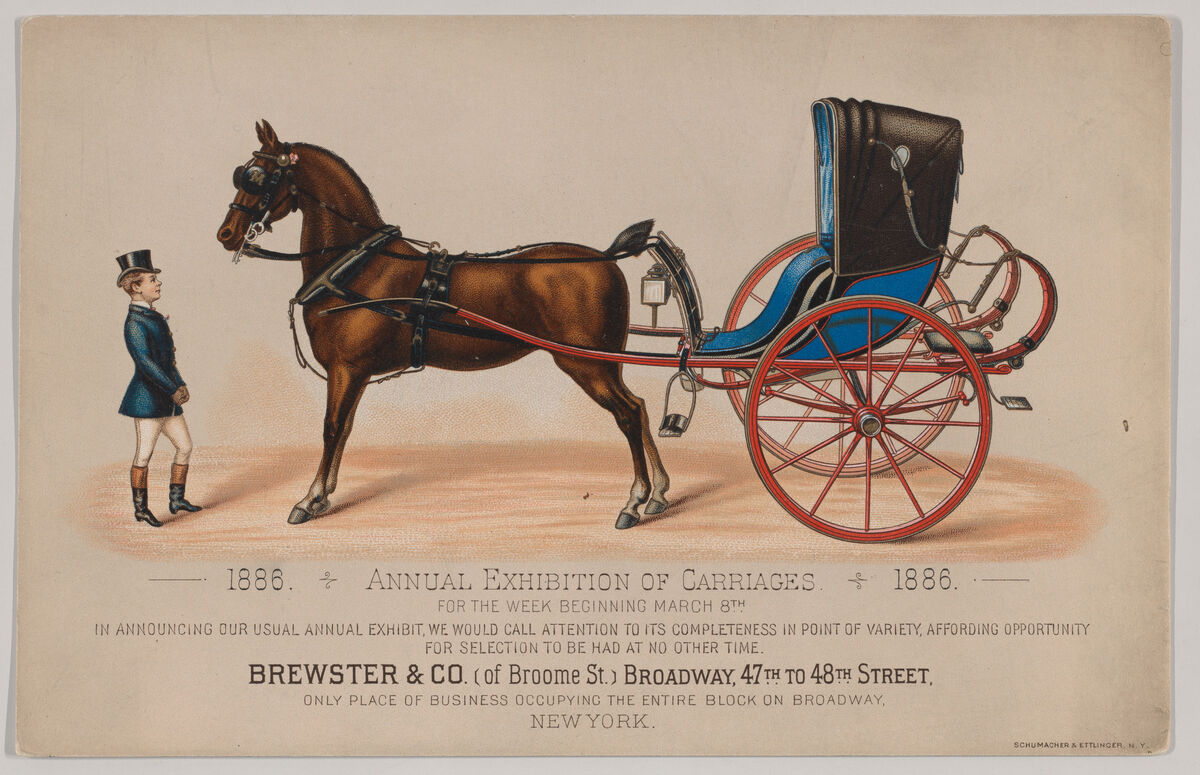 GFD 3/127: Advertisement for the annual coach exhibit by Brewster & Co. (lithograph by Schumacher & Ettlinger after Herman Stahmer, ascribed, 1886)