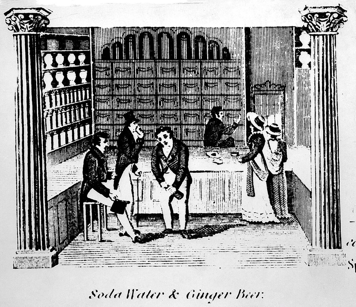 GFD 3/138: Chymistenladen mit Sodawasser und Ingwerbier im Angebot (Zeichner unbekannt, um 1830)