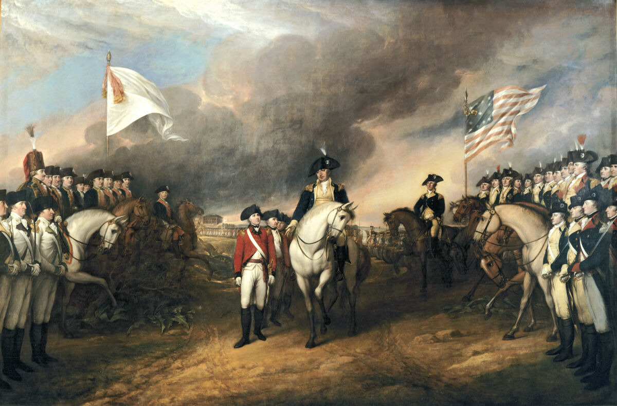 GFD 3/15: Die Kapitulation von Lord Cornwallis in Yorktown, 1781, am Ende der letzten grossen Schlacht des amerikanischen Unabhängigkeitskriegs (Gemälde von John Trumbull, 1820)