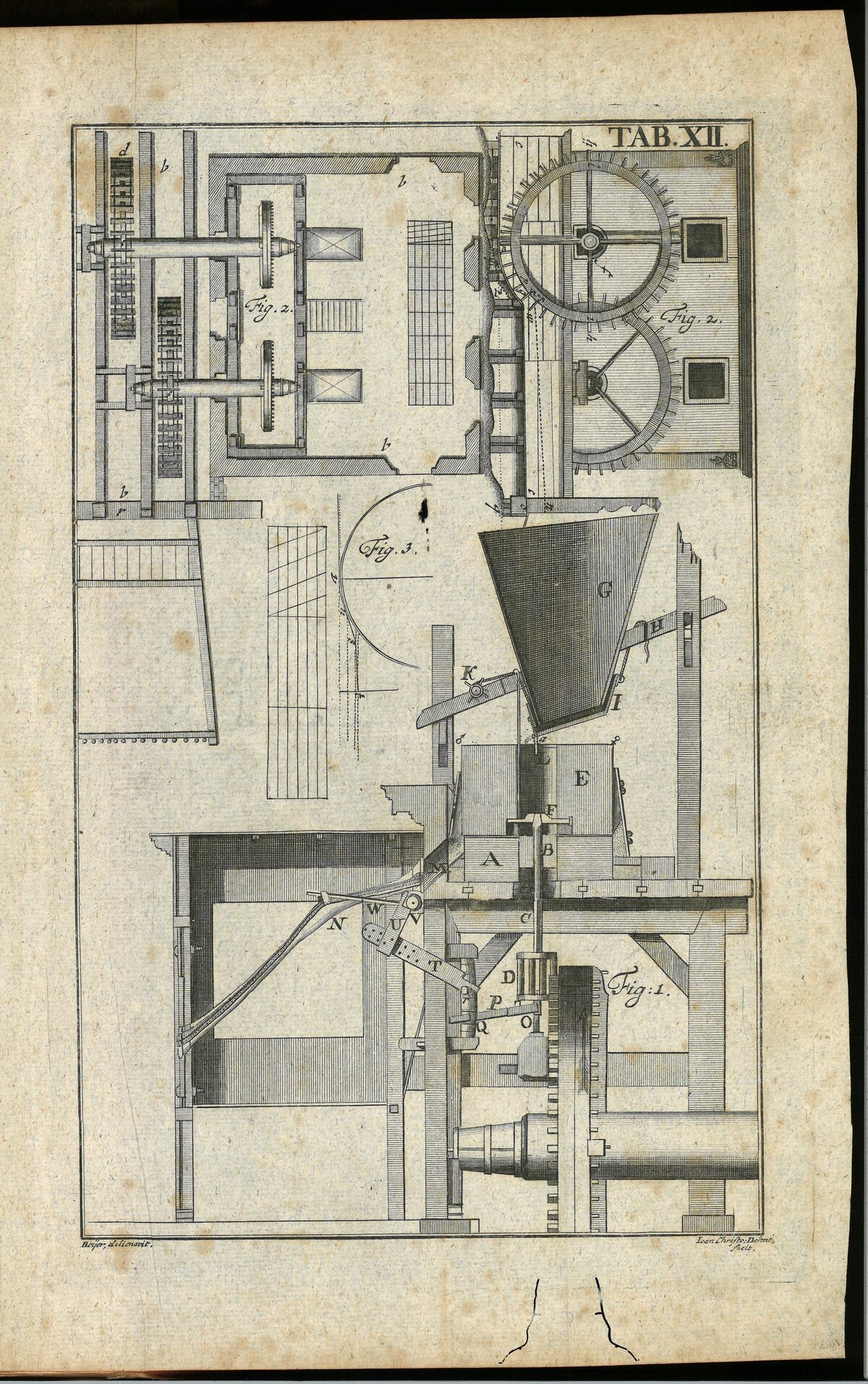 GFD 3/150: A typical flour mill with a built-in device for sieving the flour (plate from Leupold, 1788)