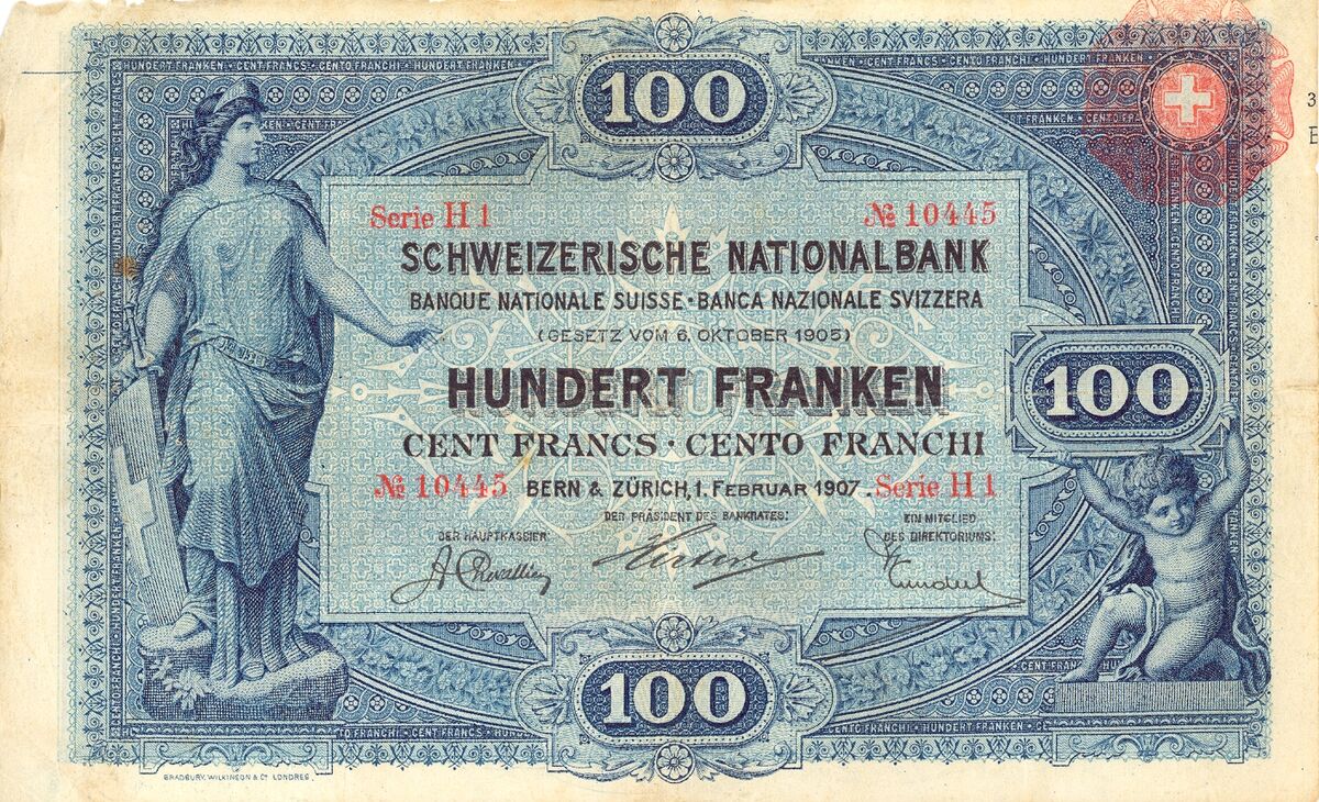 GFD 3/152: 100-Franken-Banknote aus der ersten Schweizer Banknotenserie von 1907