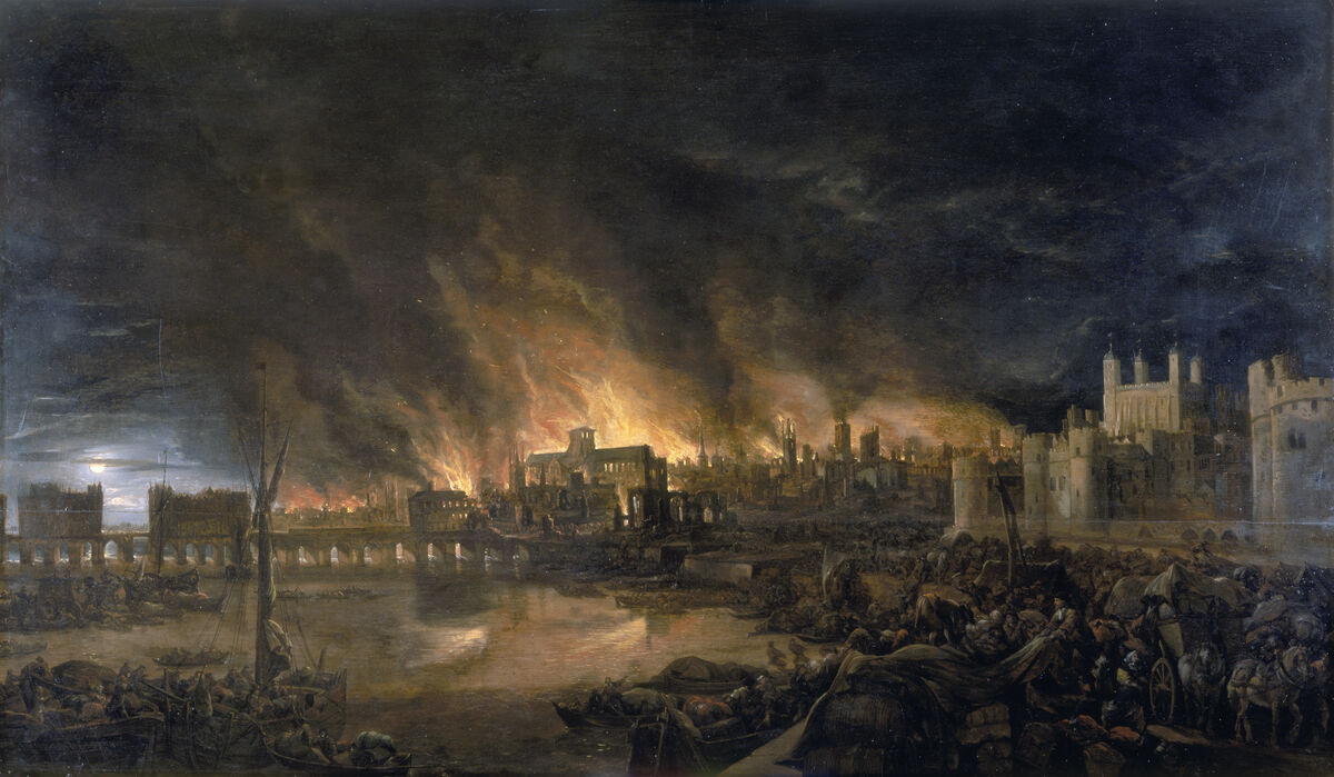 GFD 3/183: Der Grosse Brand von London im Jahr 1666 (Gemälde von Josepha Jane Battlehooke, 1675)