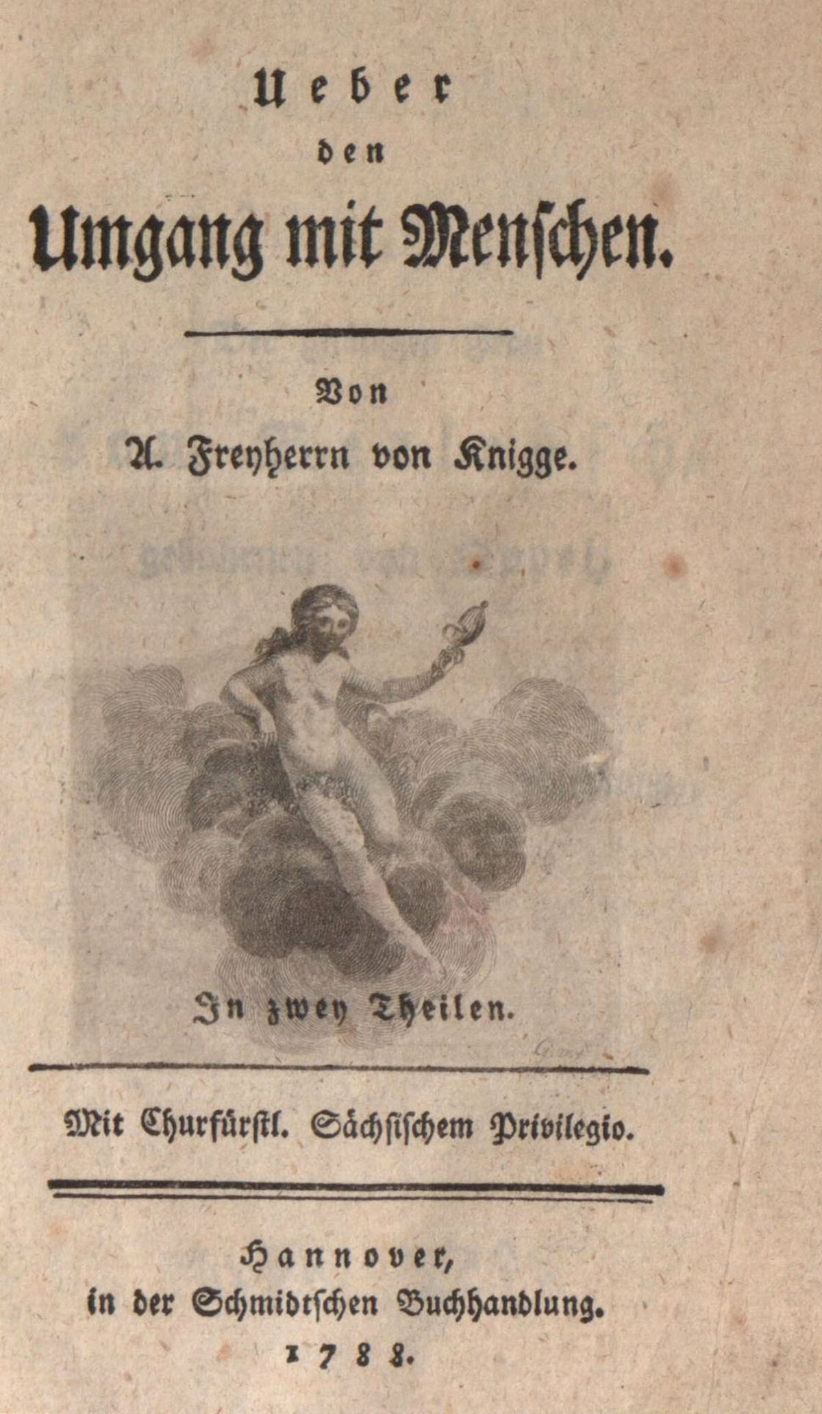 GFD 3/19: Titelblatt der Erstausgabe von Knigges «Über den Umgang mit Menschen» (Druck von Schmidtsche Buchhandlung, 1788)
