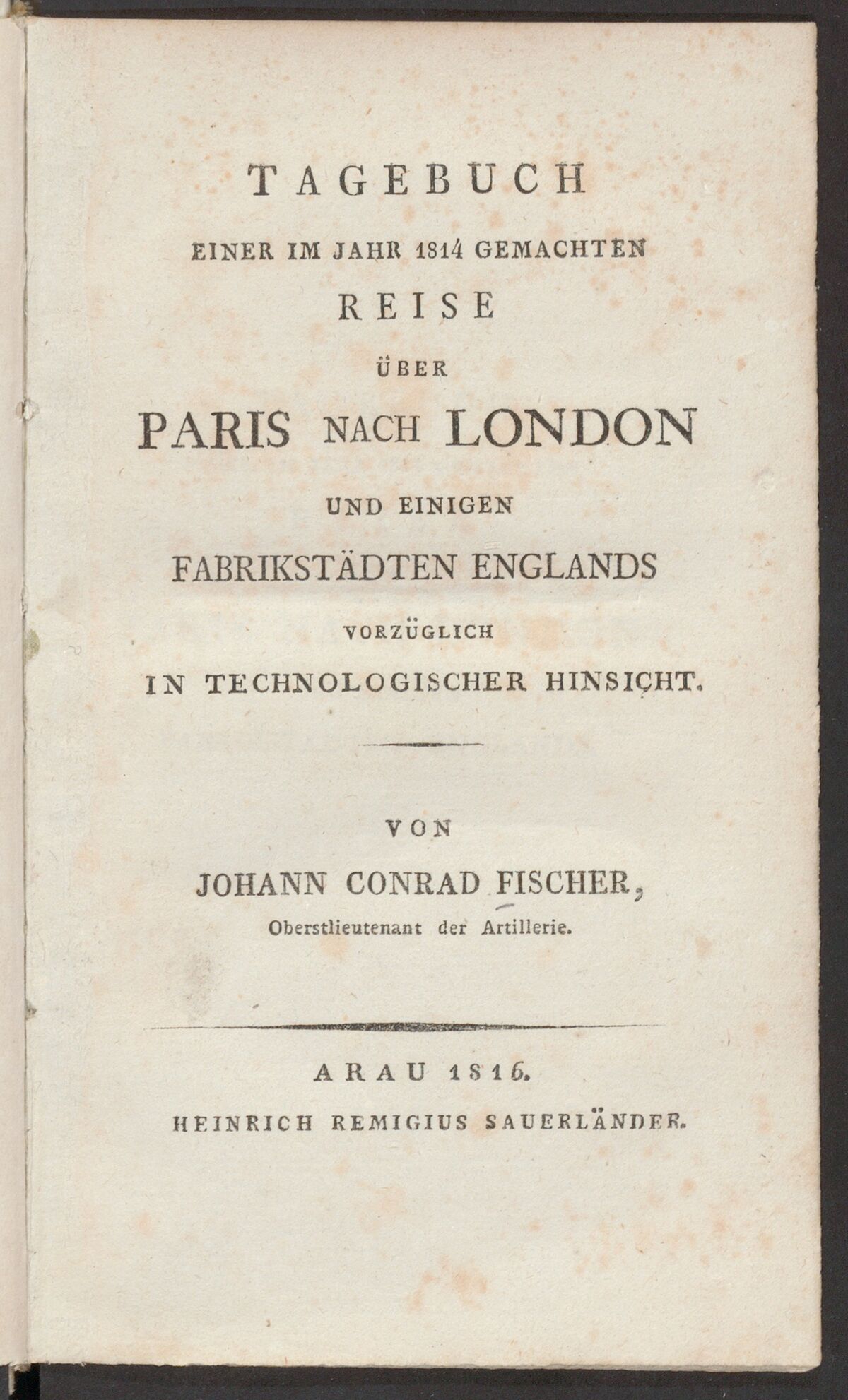 GFD 3/209: Titelblatt von Fischers Reisetagebuch 1814