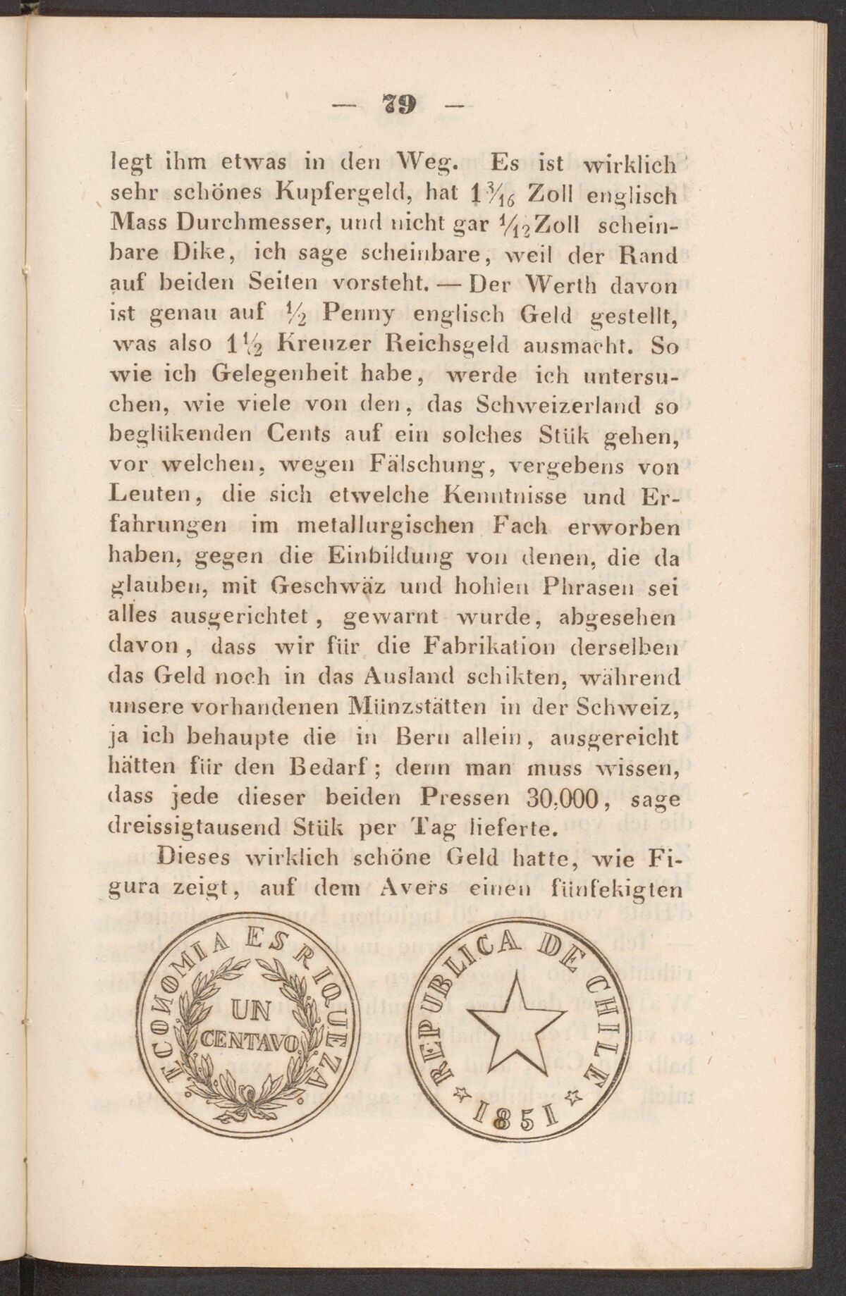 GFD 3/214: Abbildung der chilenischen Münze (Fischers Reisetagebuch 1851, Seite 79)