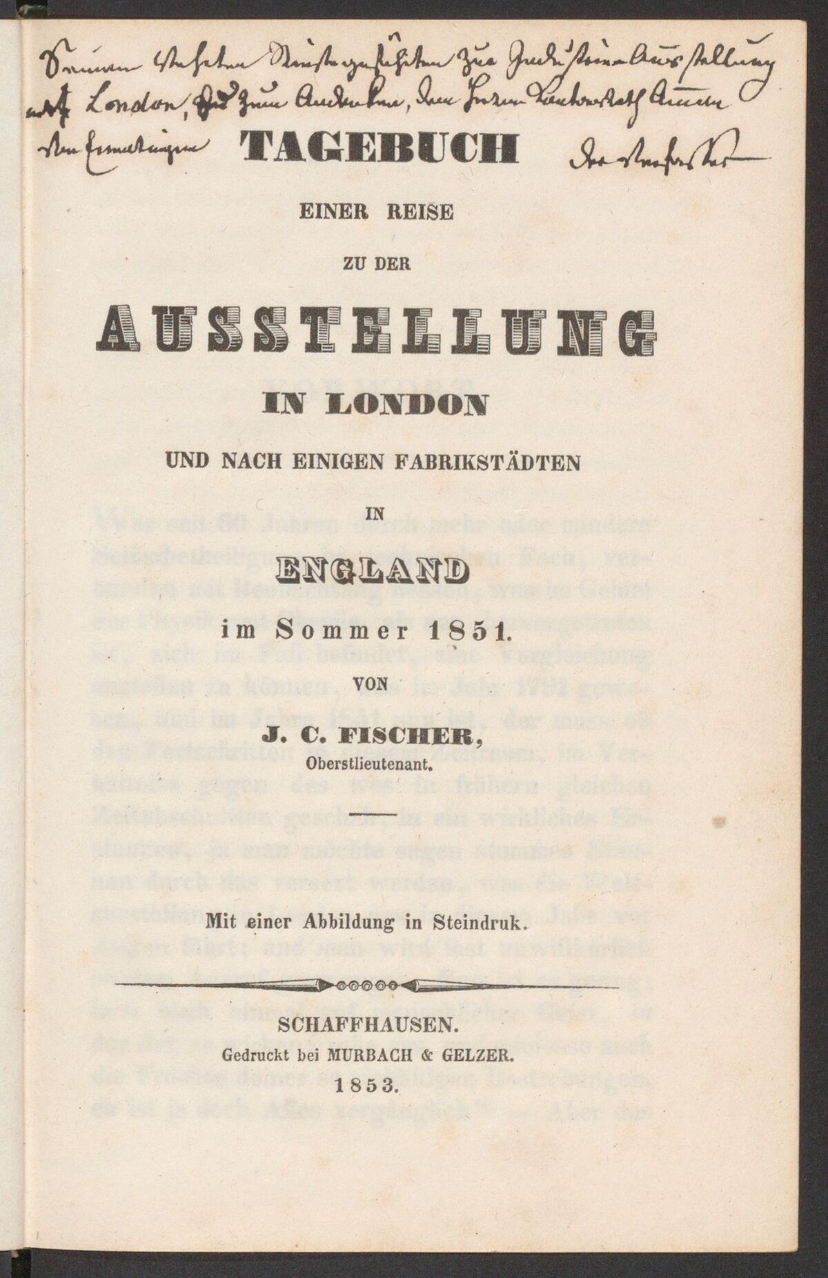 GFD 3/218: Titelblatt von Fischers Reisetagebuch 1851