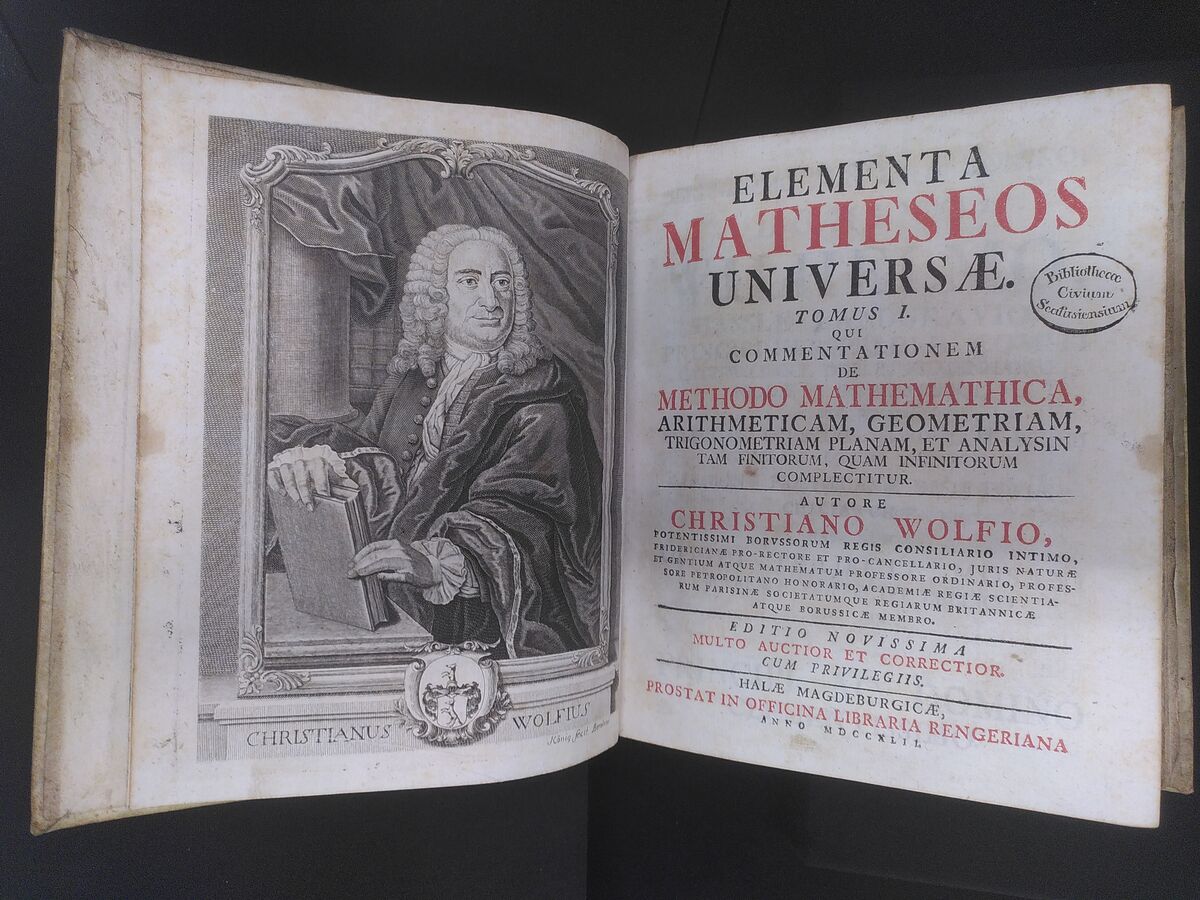 GFD 3/220: Titelblatt einer Ausgabe der «Elementa Matheseos Universae» von Wolff (Druck von Libraria rengeriana in Halle, um 1742)
