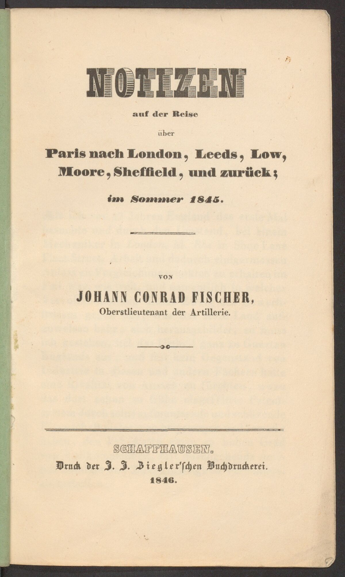 GFD 3/222: Titelblatt von Fischers Reisetagebuch 1845