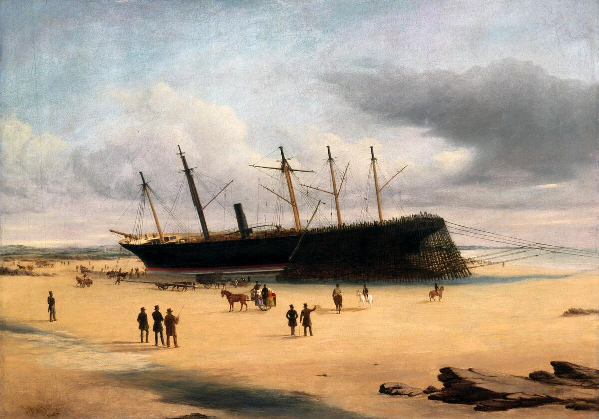 GFD 3/234: SS Great Britain, gestrandet in Dundrum Bay (Gemälde von Joseph Walter, um 1850)