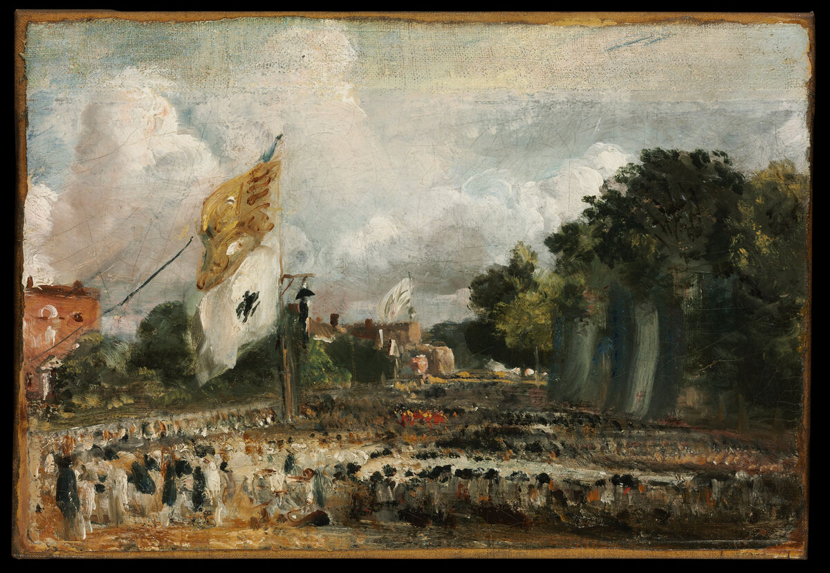 GFD 3/238: The celebrations at East Bergholt on the occasion of the peace of 1814 concluded in Paris between France and the Allied Powers (painting by John Constable, c. 1824)