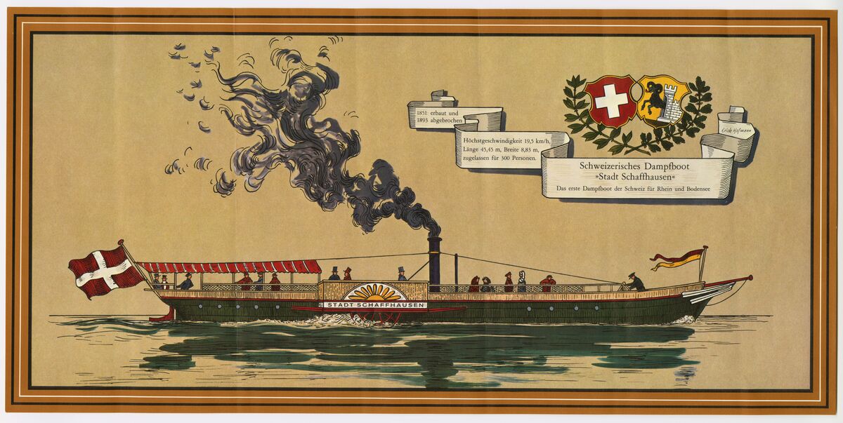 GFD 3/241: DS Stadt Schaffhausen, erstes schweizerisches Bodenseedampfschiff (Zeichnung von Erich Hofmann, um 1851–1900)