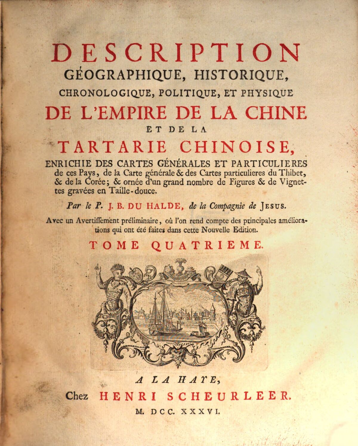 GFD 3/261: Titelblatt des 4. Bands der «Description de la Chine et de la Tartarie chinoise» von Du Halde, 1736