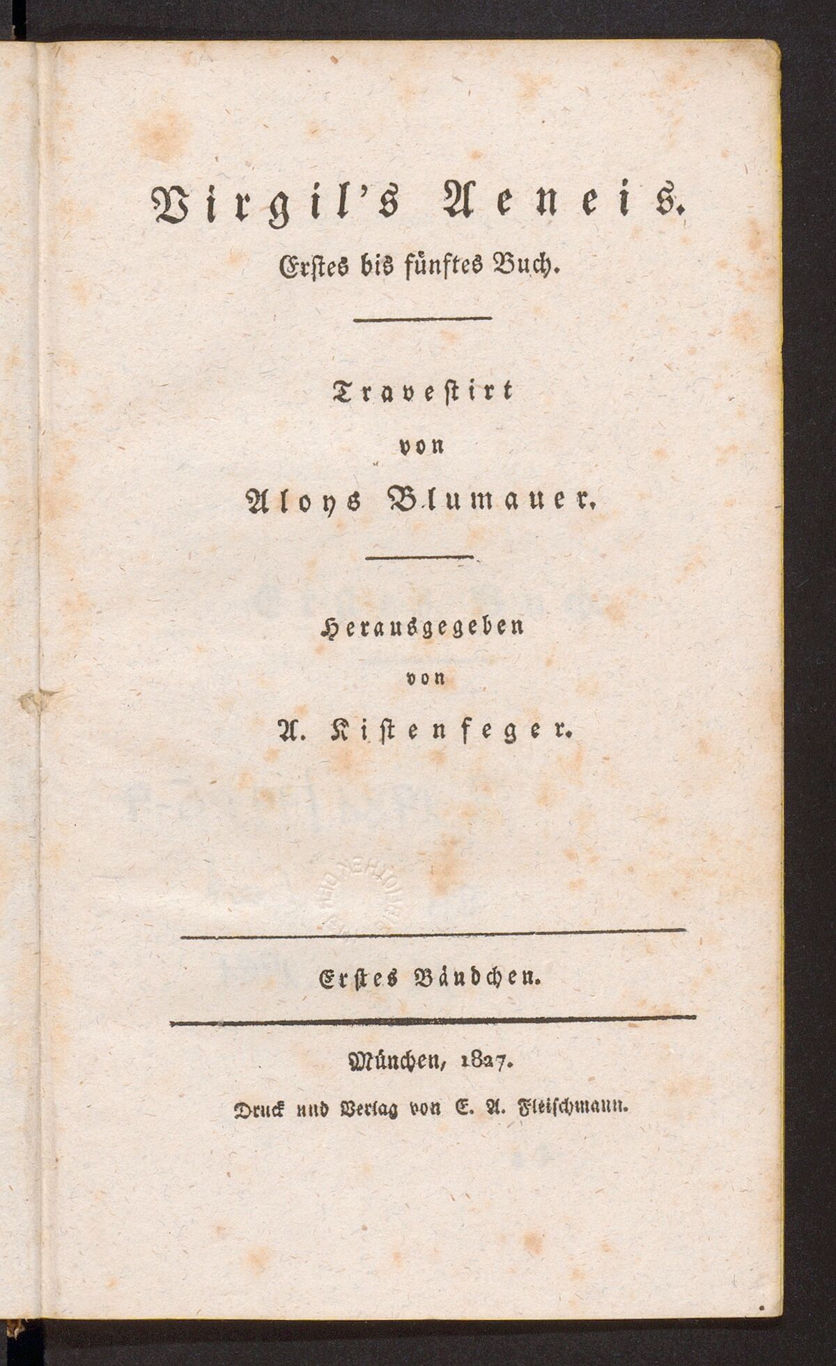 GFD 3/266: Titelblatt von «Blumauer’s travestirte Aeneide» aus dem Jahr 1827