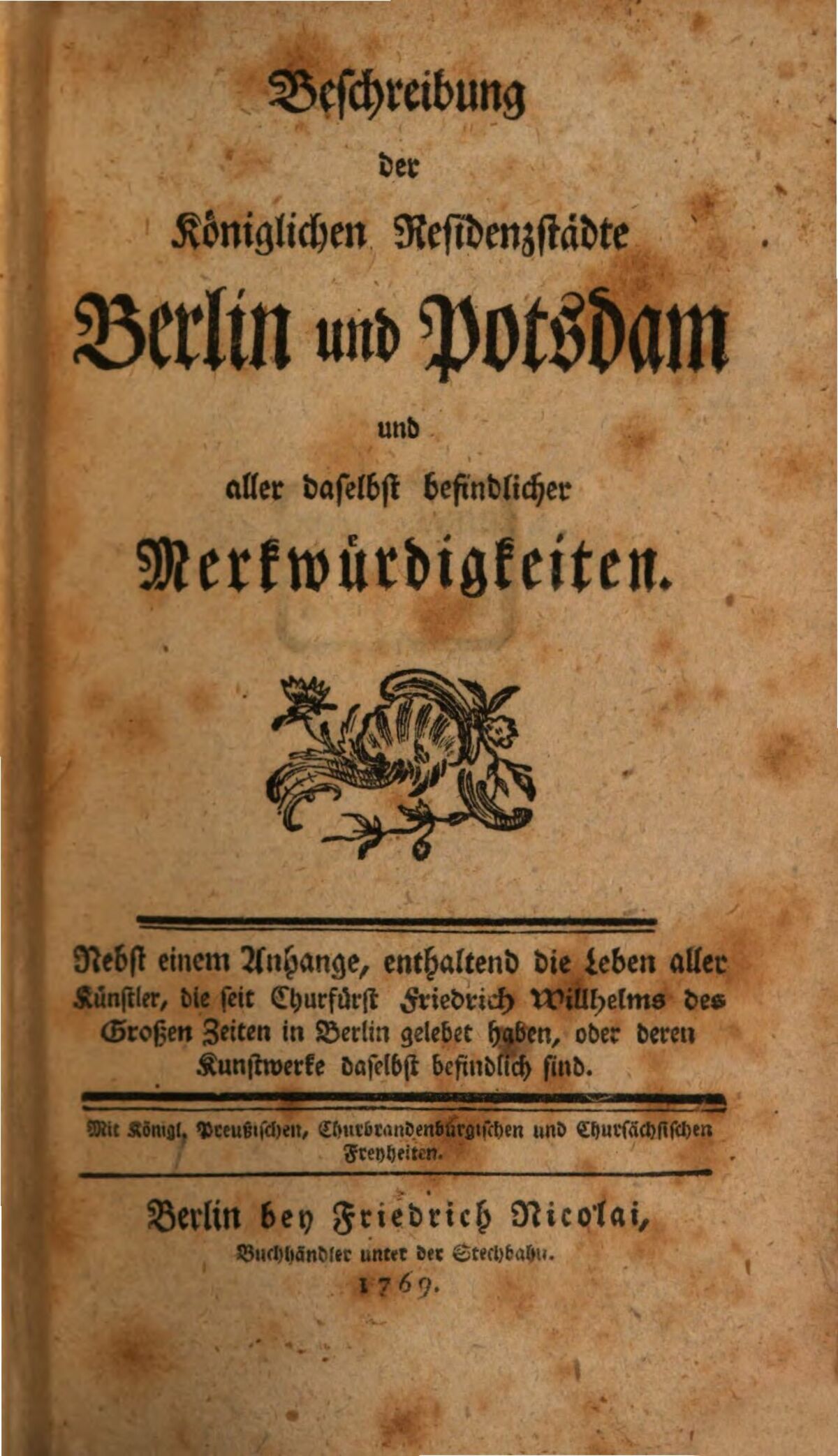 GFD 3/282: Titelblatt von Nicolais «Beschreibung der königlichen Residenzstädte Berlin und Potsdam», 1769