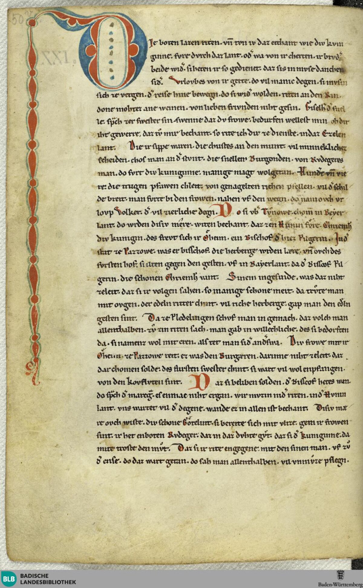GFD 3/285: Seite mit Majuskel aus der Donaueschinger Nibelungenhandschrift aus der 1. Hälfte des 13. Jahrhunderts