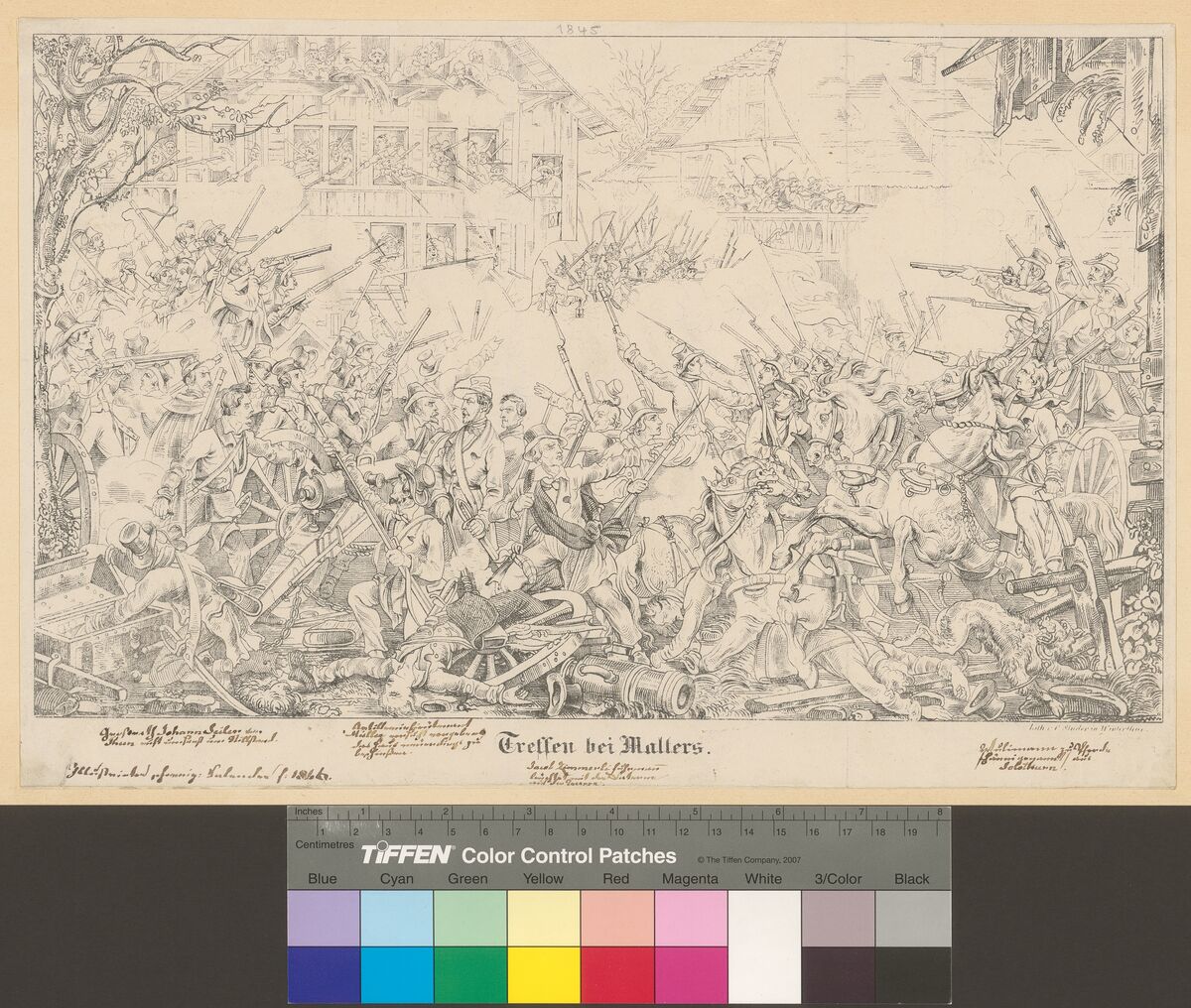 GFD 3/296: Treffen bei Malters während des zweiten Freischarenzugs (Lithographie von Caspar Studer, um 1845)