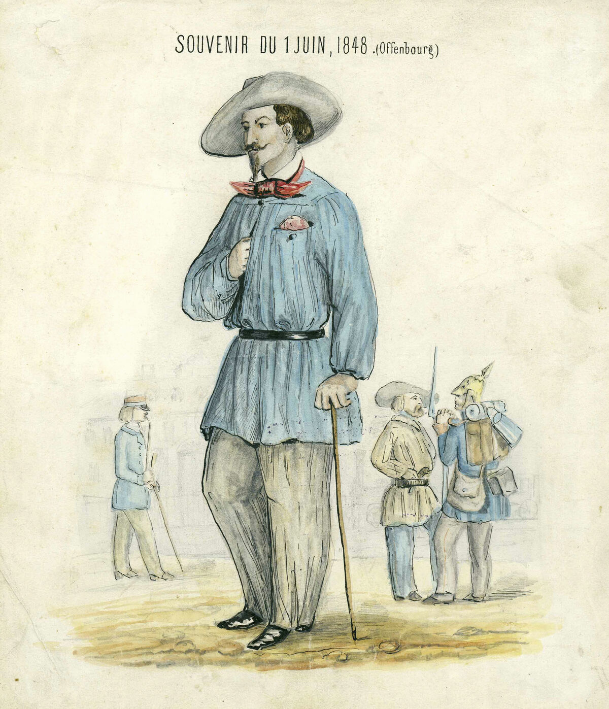 GFD 3/32: Revolutionär Friedrich Hecker mit Hut (Zeichner unbekannt, 1848)